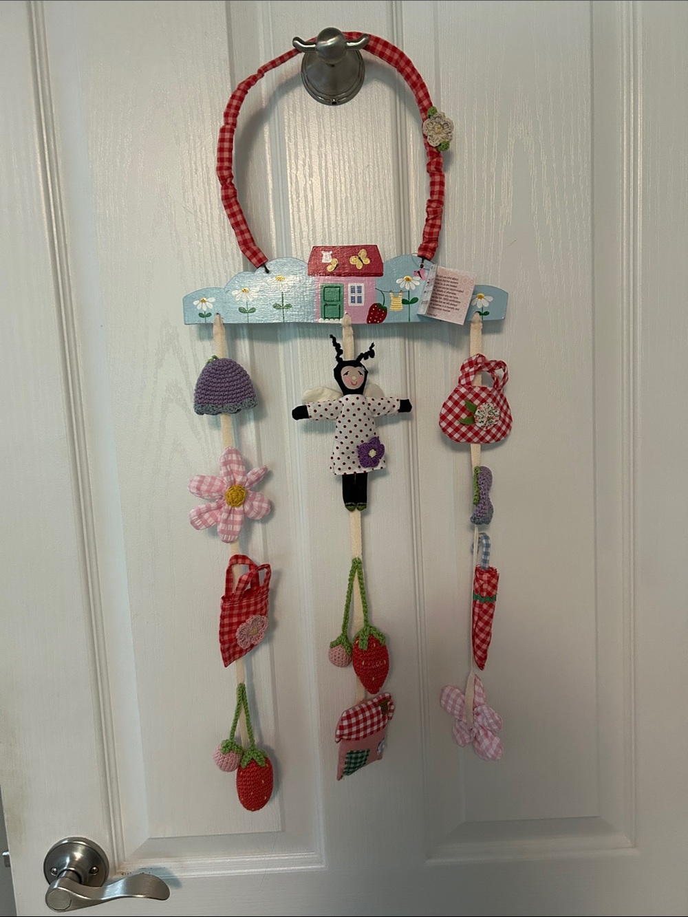 Pink Red & Purple Hanging Nursery Mobile with Strawberries and Doll